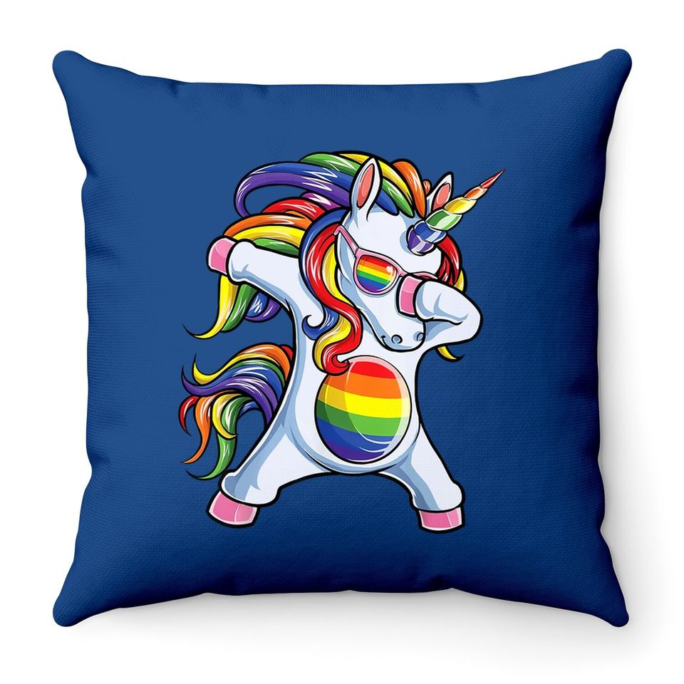 Dabbing Unicorn Gay Pride Lgbt Throw Pillow Lesbian Rainbow Flag Throw Pillow