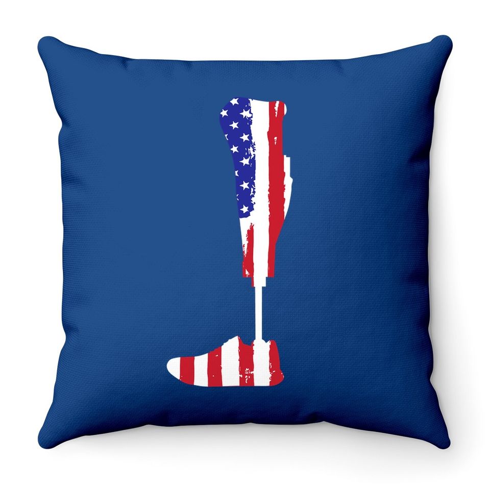 American Flag Prosthetic Leg Patriotic Amputee Throw Pillow