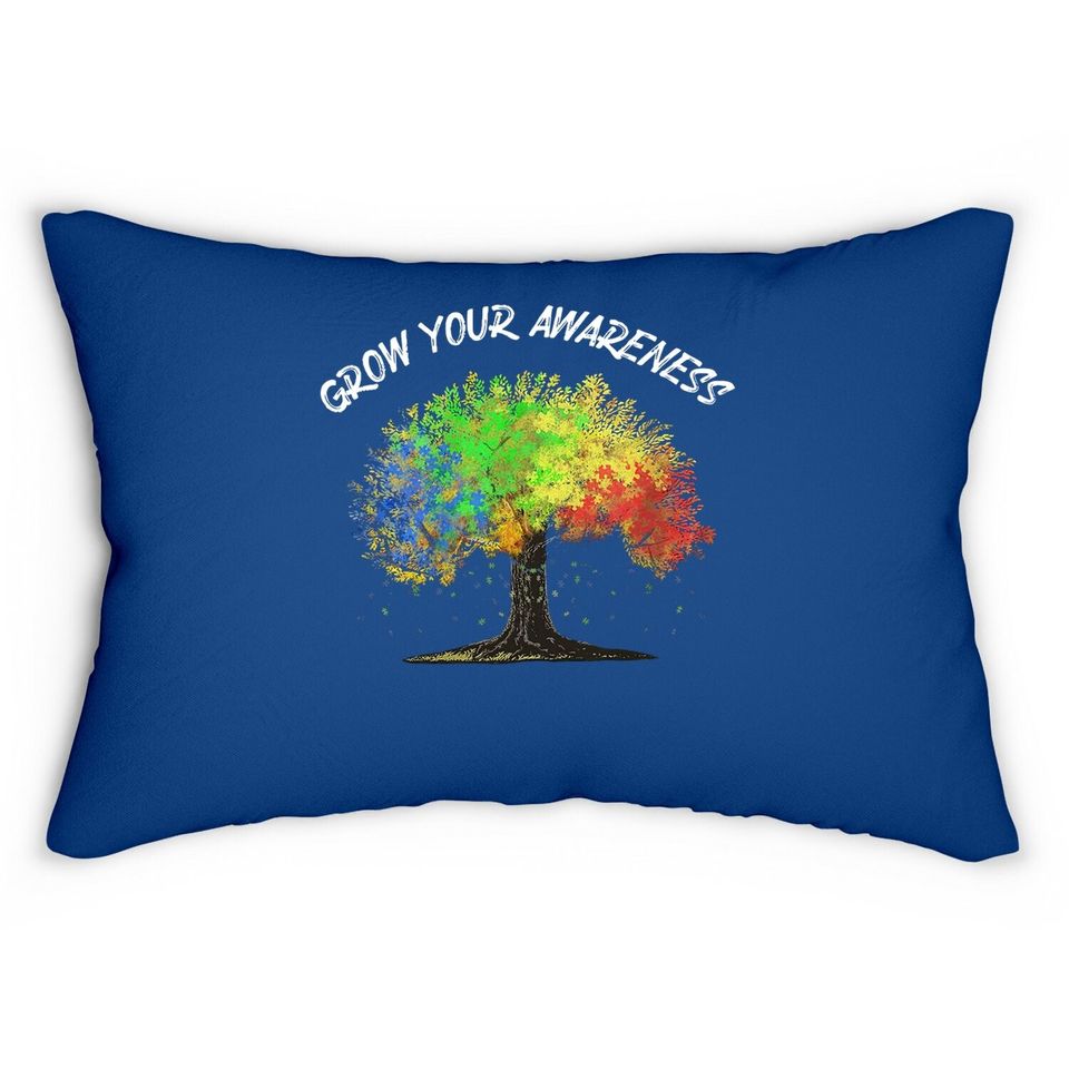 Autism Awareness Rainbow Tree Grow Your Awareness Hand Drawn Lumbar Pillow