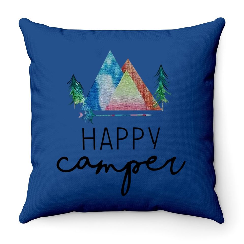 Zjp Casual Happy Camper Throw Pillow Short Sleeve Letter Printed Throw Pillow Tops Pullover Sweatshirt…