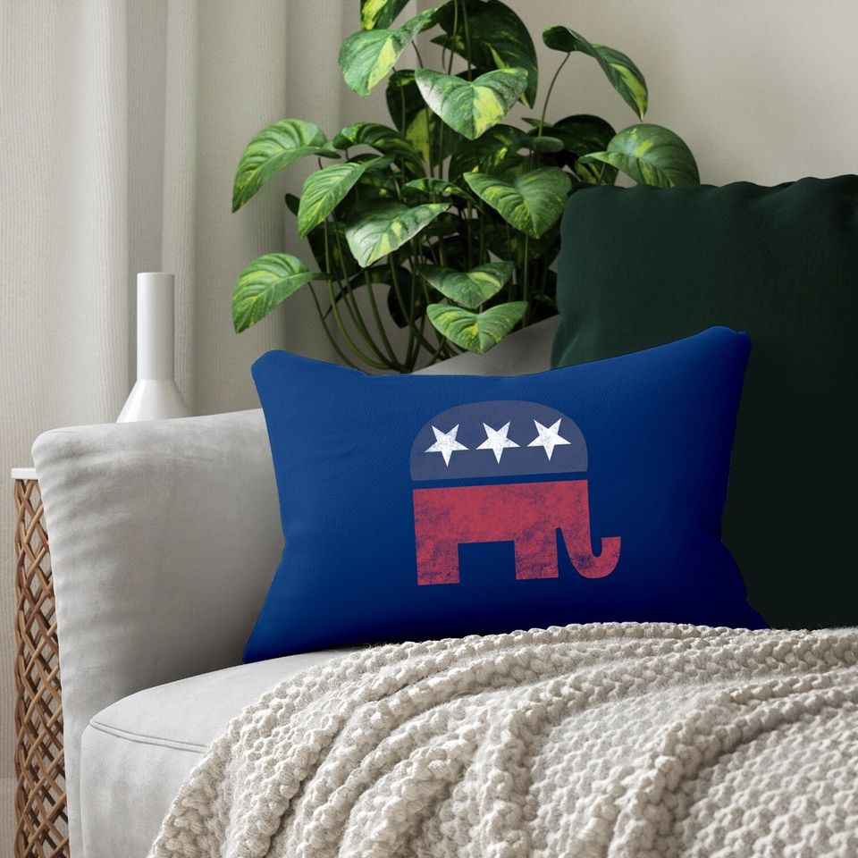 Tee Luv Republican Elephant Lumbar Pillow - Soft Touch Grey Gop Elephant Lumbar Pillow