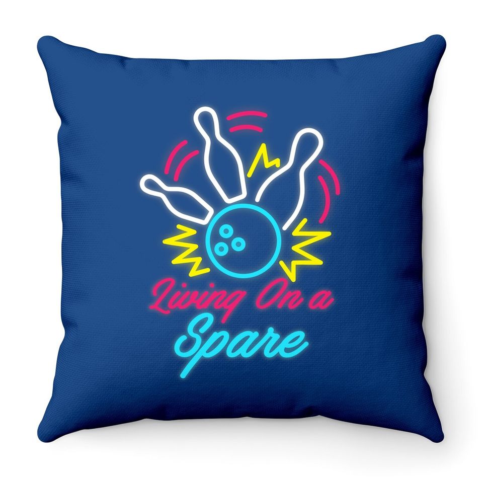 Living On A Spare Funny Bowling Throw Pillow Pins Sports Hobby Throw Pillow