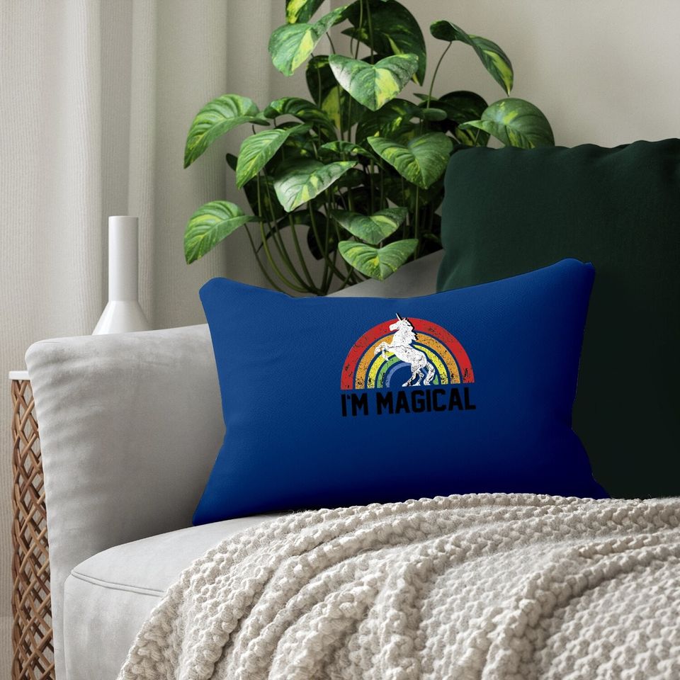 I'm Magical Rainbow Unicorn Tri Blend Lumbar Pillow Heather Grey