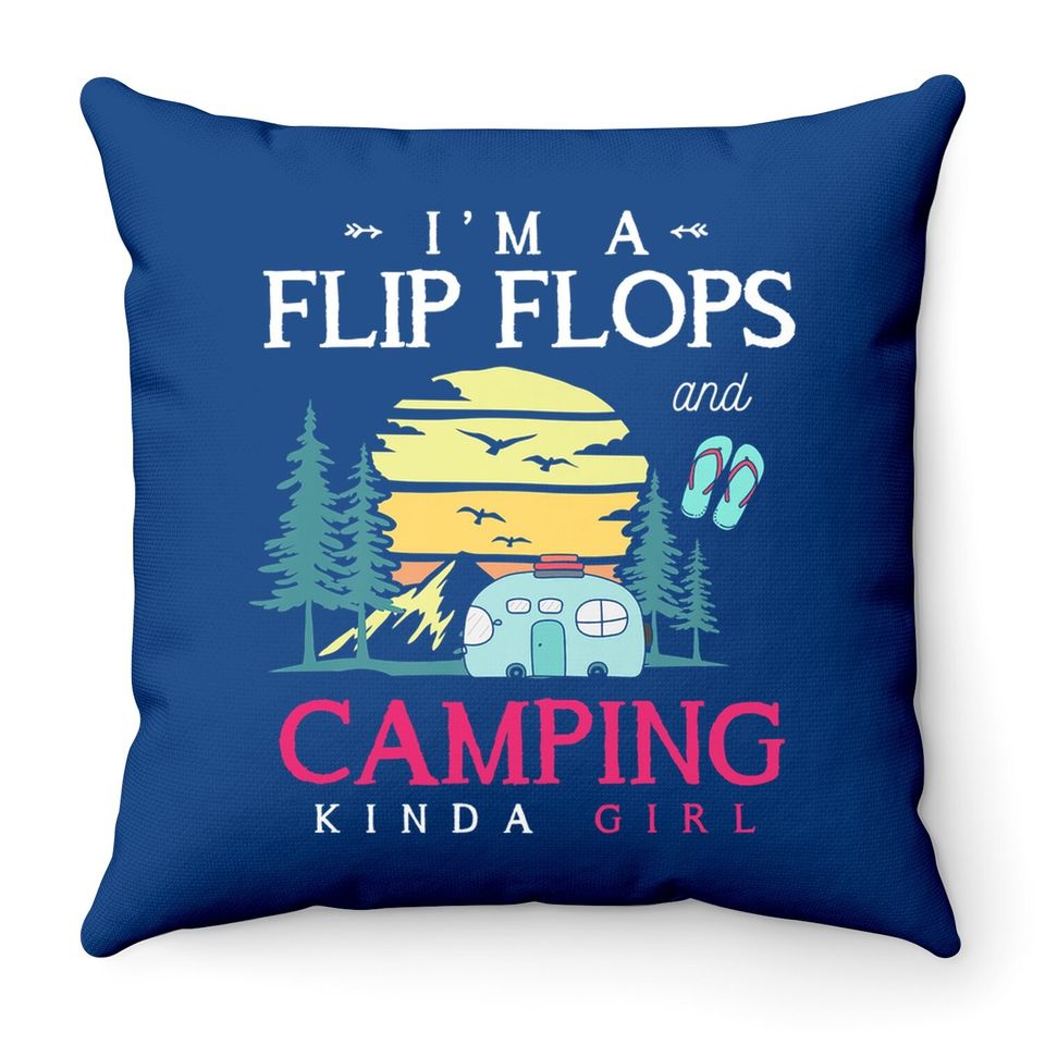 Funny Camper Girls Camp Flip Flops Retro Camping Throw Pillow