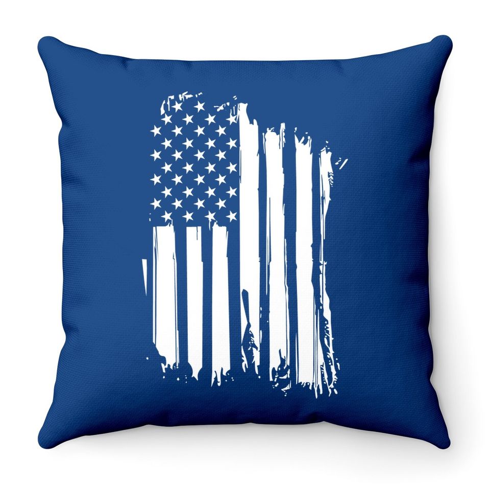Nine Line American Flag Throw Pillow - Heavy Metal Patriotic Throw Pillow - Dropline Logo And American Flag On Sleeve - Grey