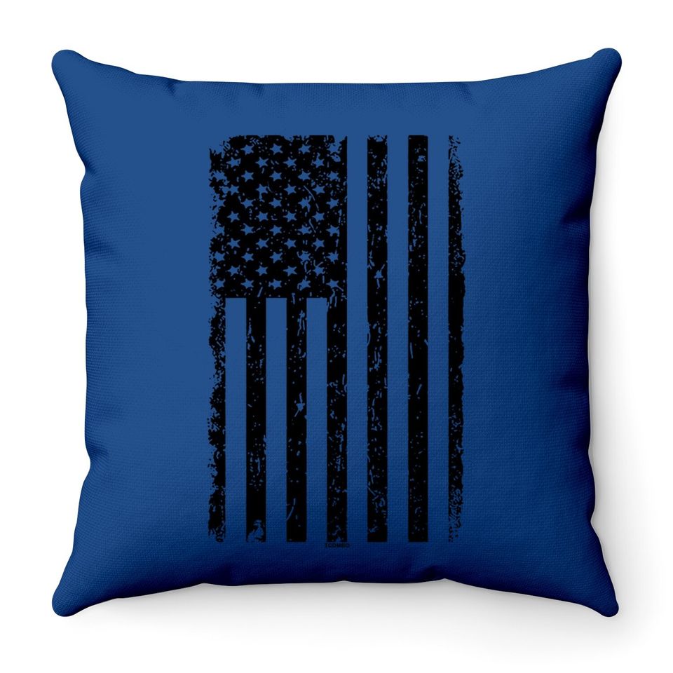 Distressed Black Usa Flag - United States Throw Pillow