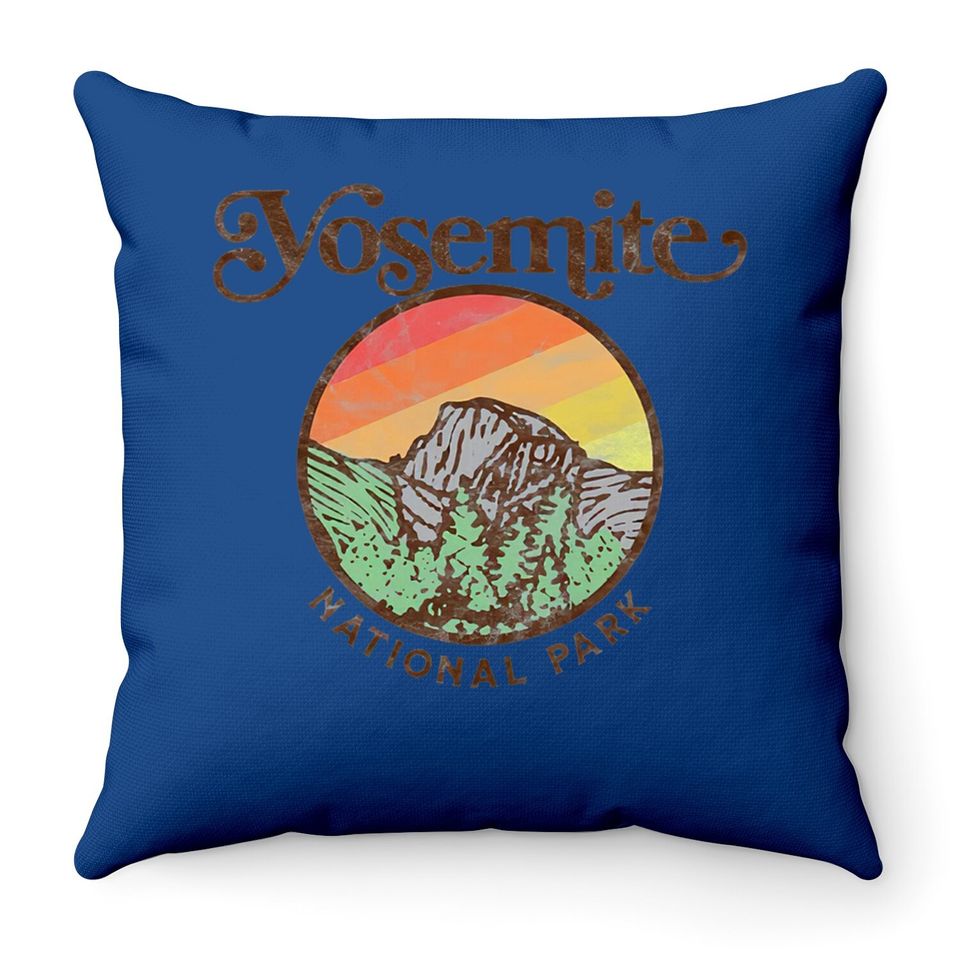 Yosemite National Park Vintage Style Retro 80s Graphic Premium Throw Pillow