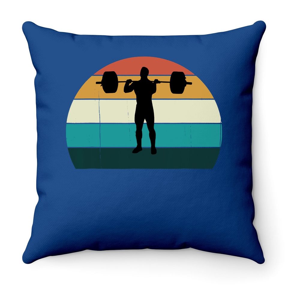 Retro Weightlifter - Vintage Gym Powerlifter / Squat Throw Pillow
