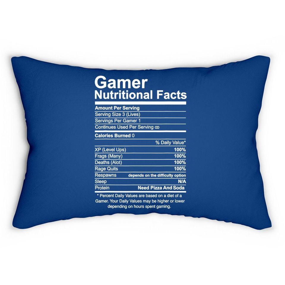 Gamer Nutritional Facts Cool Gamer Video Game Funny Lumbar Pillow