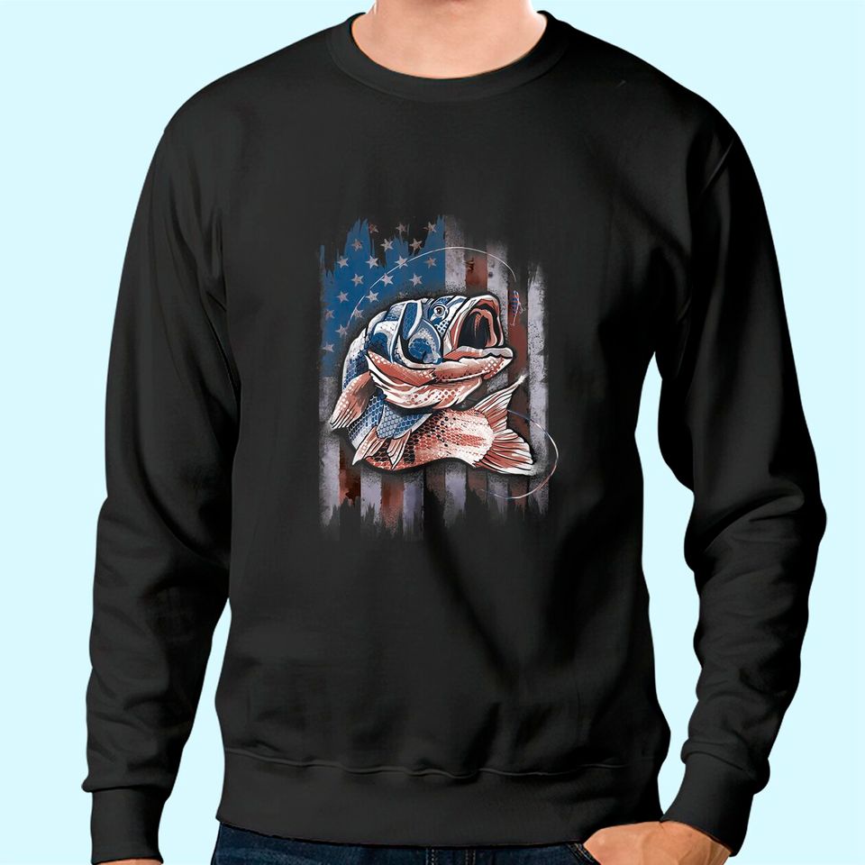Fishing Fisherman USA Vintage Amercian Flag Fishing Sweatshirt