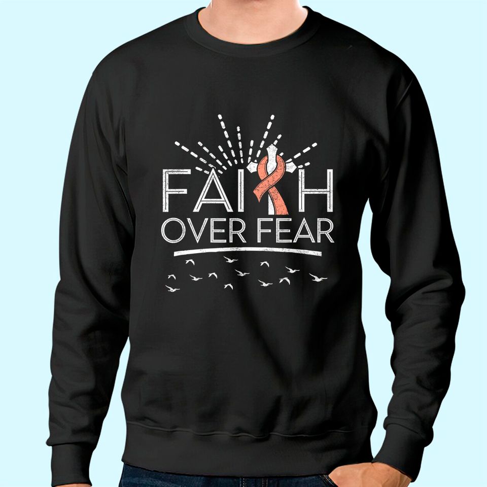 Faith over Fear Peach Ribbon Uterine Cancer Sweatshirt