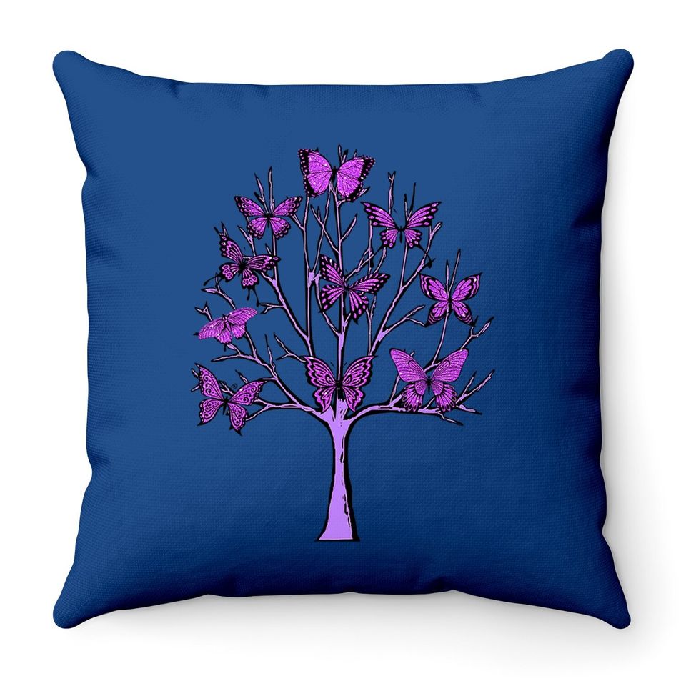 Purple Butterfly Tree Of Life Butterflies Throw Pillow