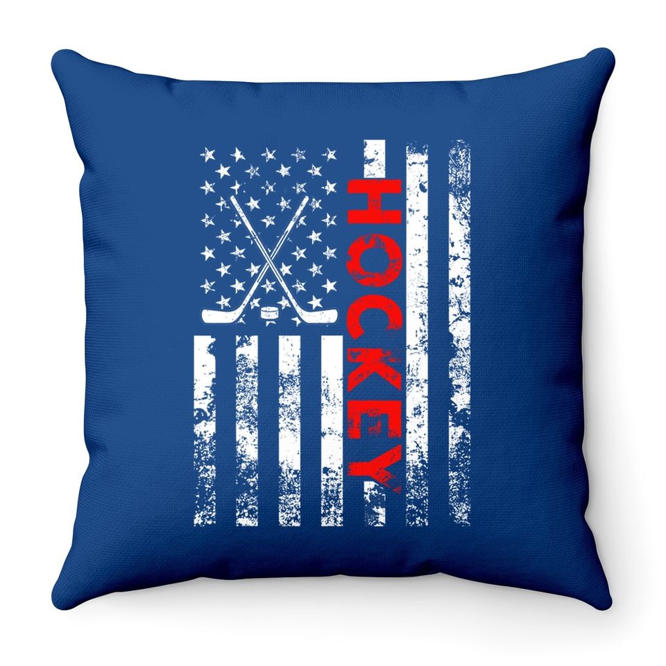 American Flag Hockey Usa Patriotic Throw Pillow