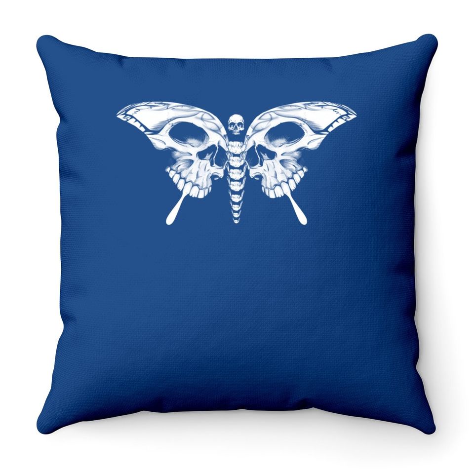 Skull Butterfly Cool Gothic Skeleton Calavera Artistic Head Throw Pillow