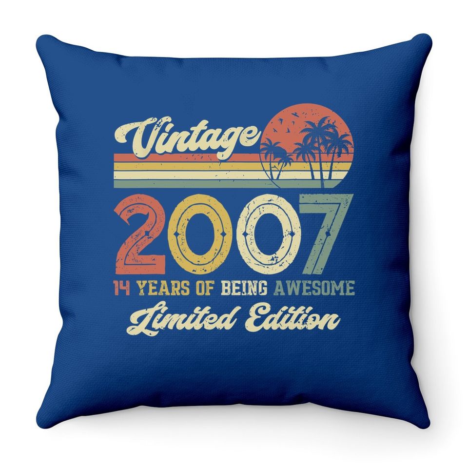 Vintage 2007 14th Birthday Gift Boys Girls Throw Pillow