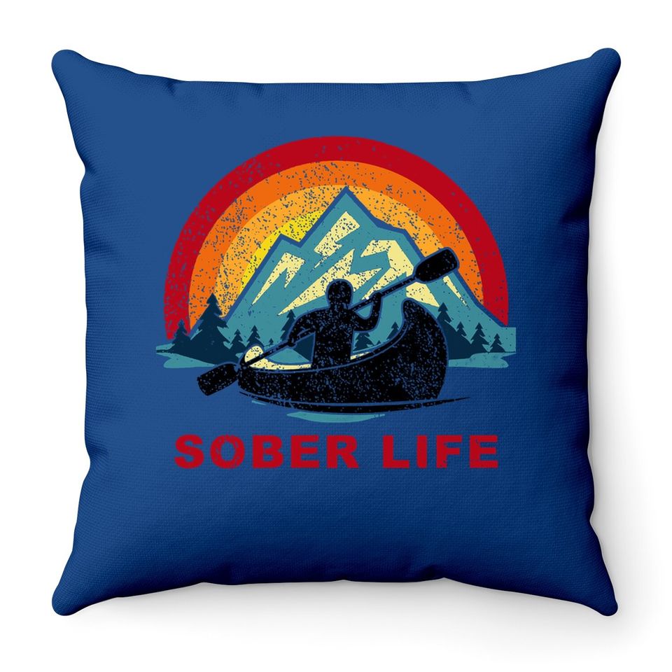 Sober Life Person Canoeing Retro Sunset Aa Na Recovery Throw Pillow