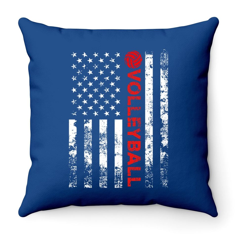 Volleyball Vintage Usa American Flag Throw Pillow