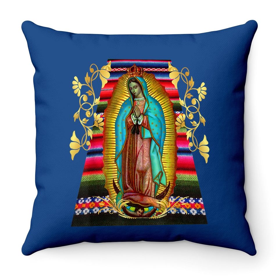 Our Lady Of Guadalupe Virgin Mary Mexico Zarape Throw Pillow