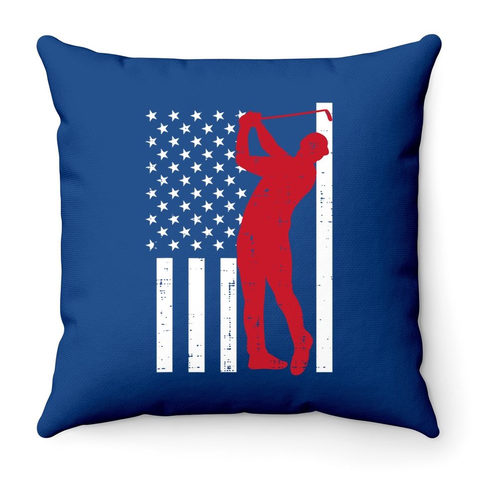 Flag Golfer Vintage Golfing Patriotic Golf Lover Throw Pillow