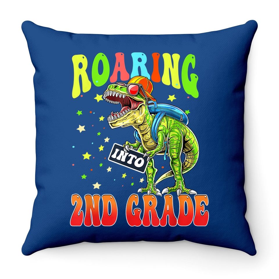 Roaring Into 2nd Grade Dinosaur Back To School Boys Throw Pillow