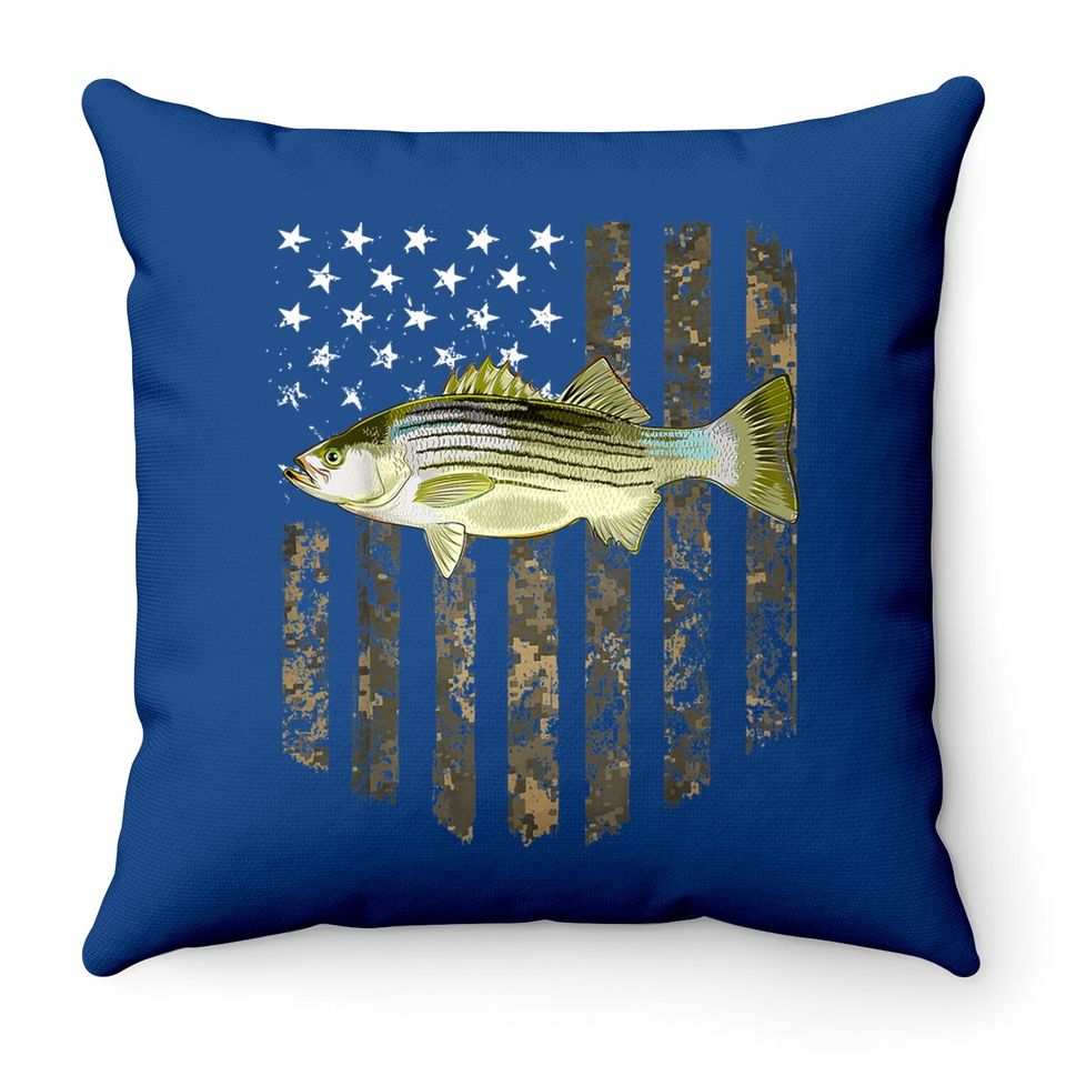 American Flag Striped Bass Fishing Throw Pillow