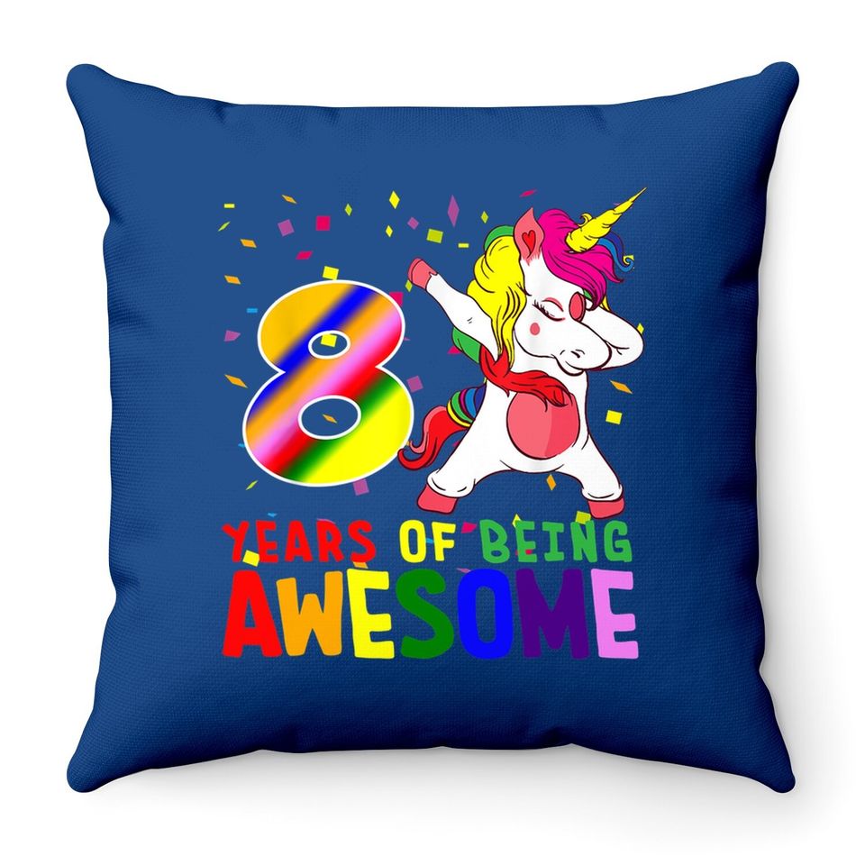 8th Birthday Girl 8 Years Old Awesome Unicorn Dabbing Bday Throw Pillow