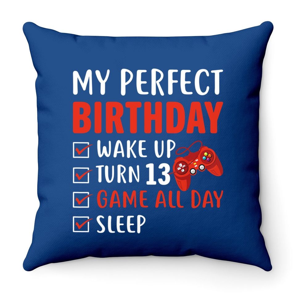 13th Perfect Birthday Gaming 13 Years Old Gamer Throw Pillow