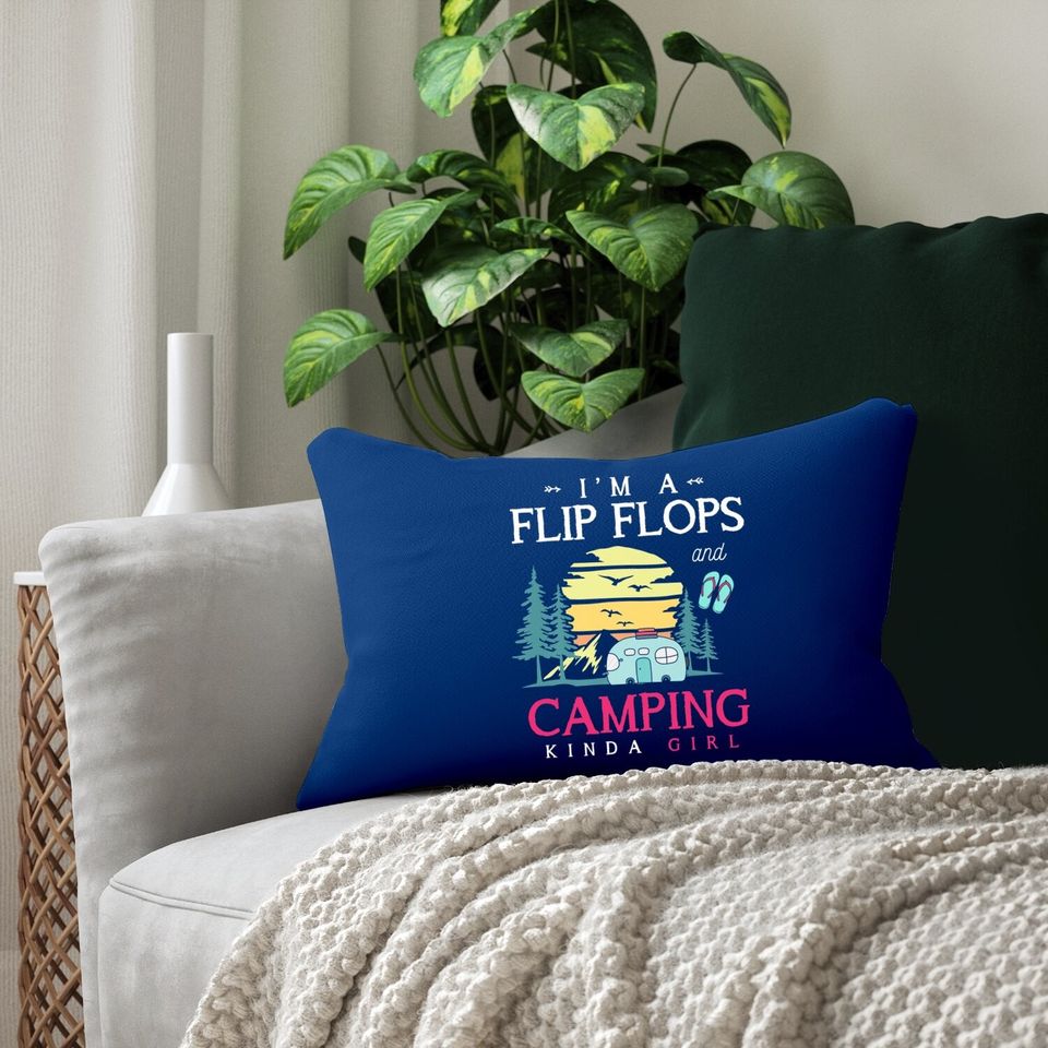 Funny Camper Girls Camp Flip Flops Retro Camping Lumbar Pillow