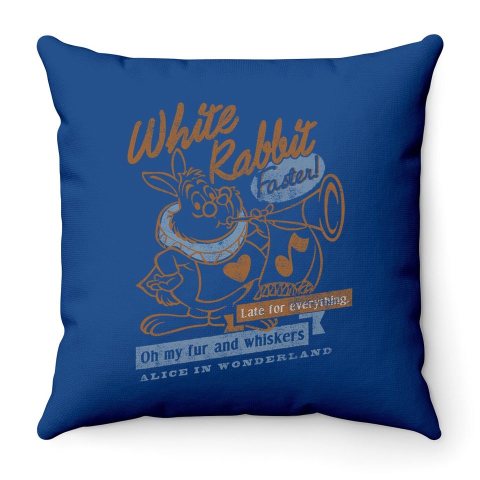 Alice In Wonderland White Rabbit Outlined Text Poster Throw Pillow
