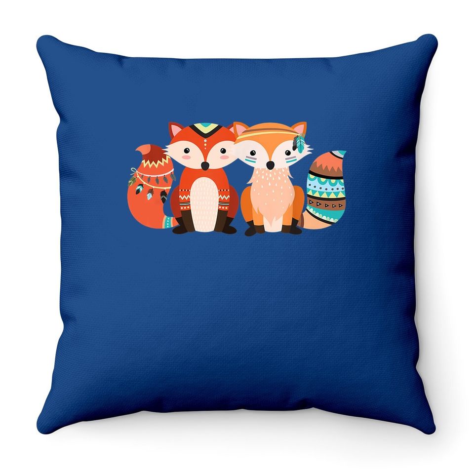 Cute Tribal Pattern Fox Throw Pillow