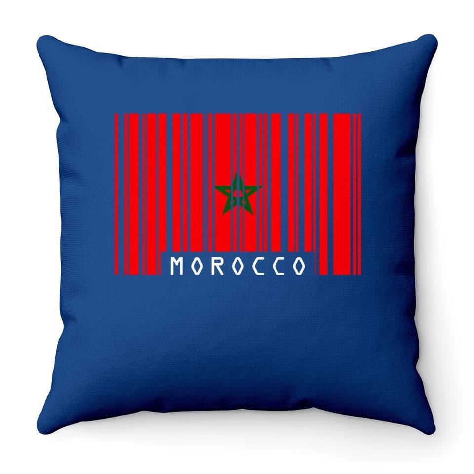 Morocco Barcode Style Flag - Premium Cotton Throw Pillow