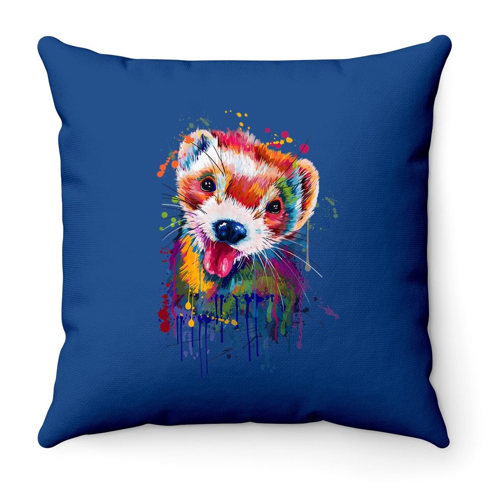 Ferret Face Graphics Hand Drawn Splash Art Pet Lover Throw Pillow