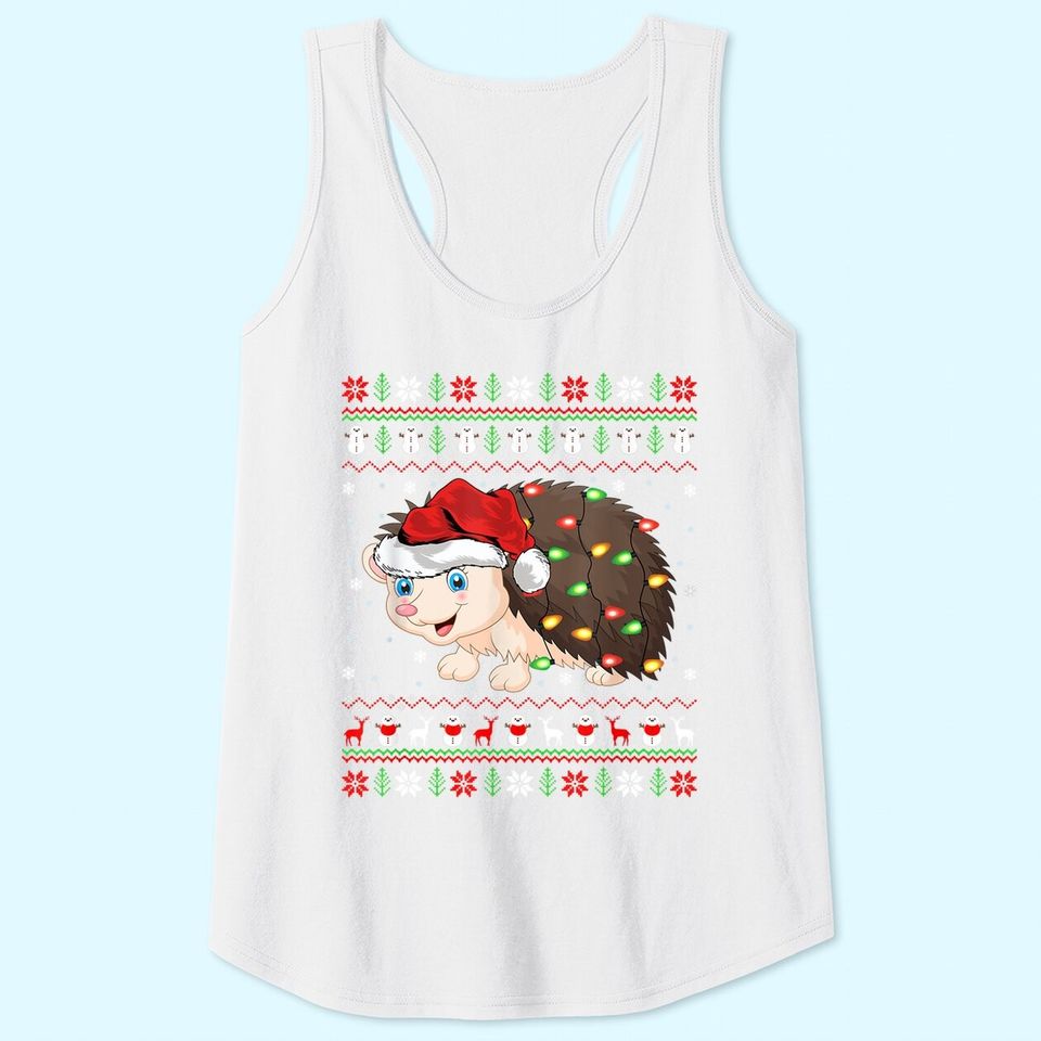 Hedgehogs Xmas Lighting Santa Ugly Hedgehog Christmas Tank Tops
