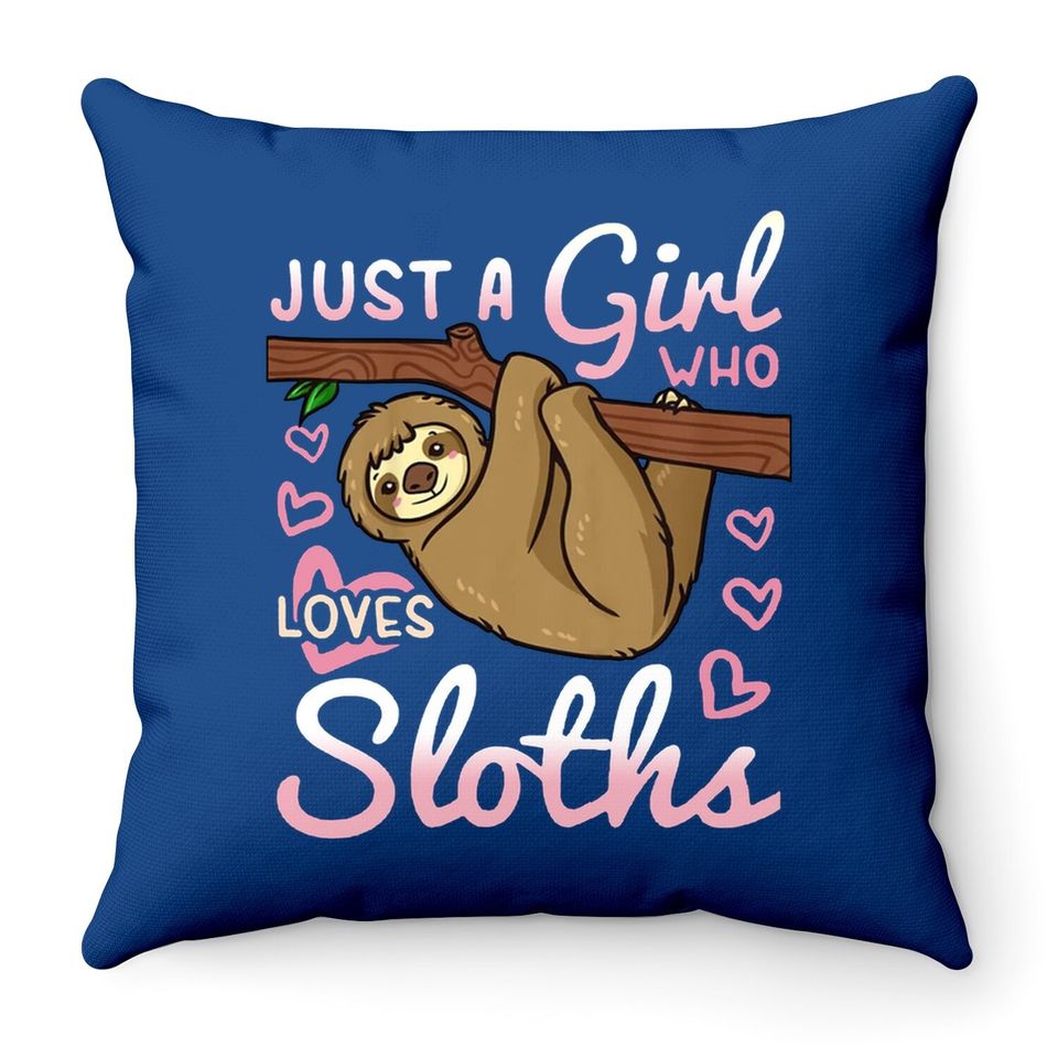 Sloth Girl Throw Pillow