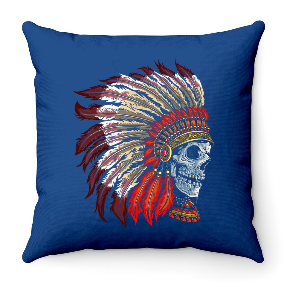 Native American Indian Throw Pillow Awesome Skull Indigenous American Throw Pillow