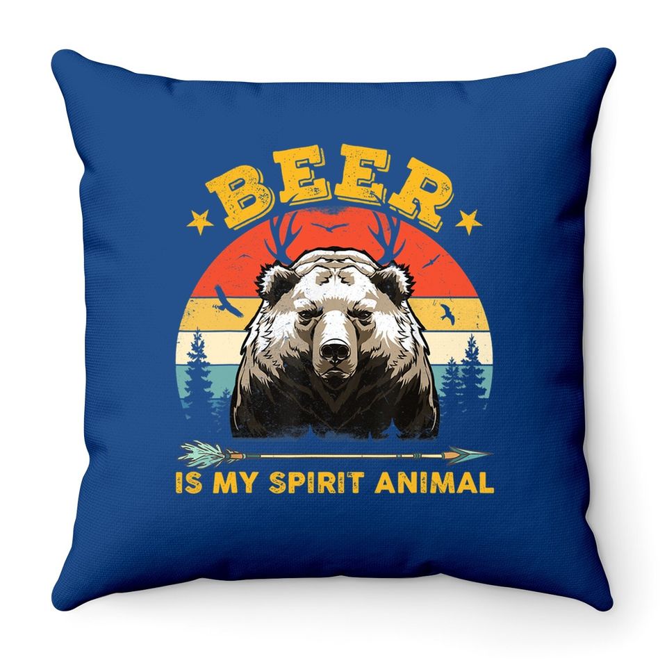 Beer Is My Spirit Animal Bear Deer Beer Throw Pillow