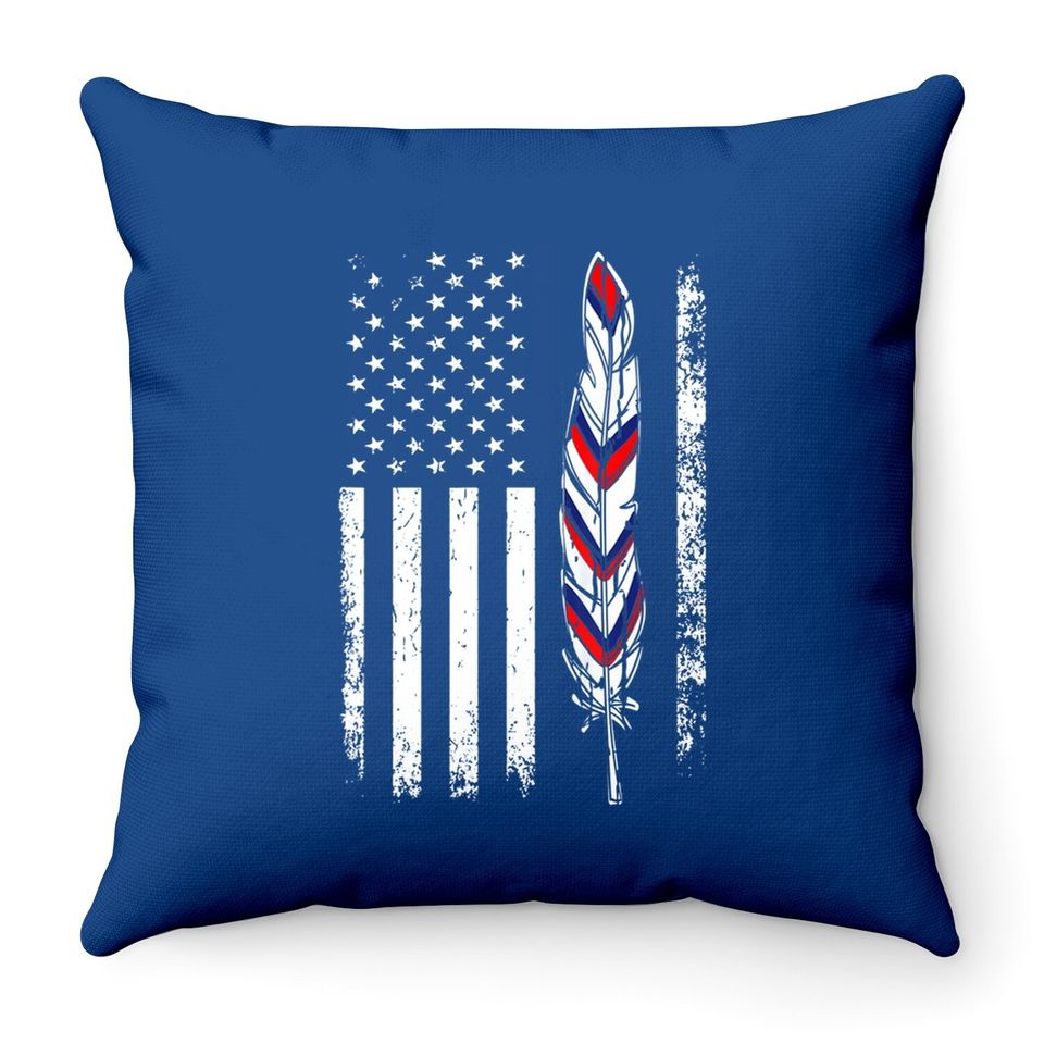 American Flag Native Tribe Feather Pride Throw Pillow