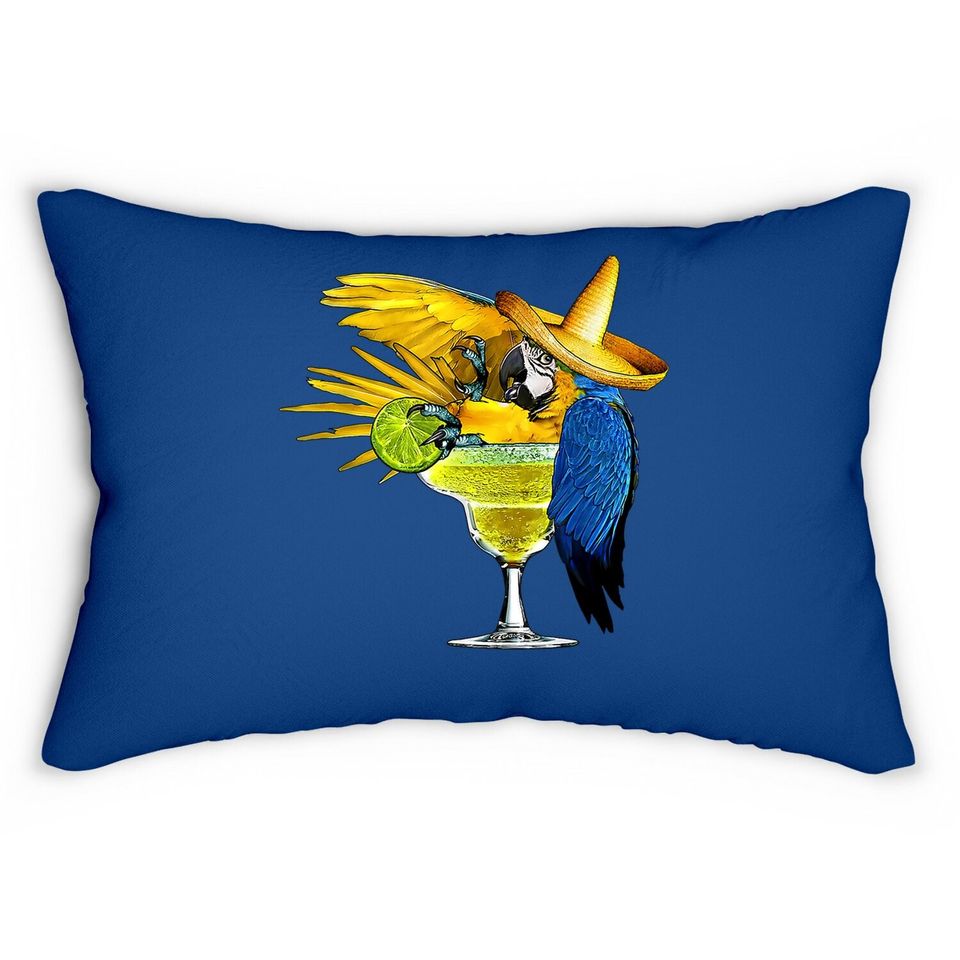 Parrot In Margarita Drinking Glass Tropical Vacation Lumbar Pillow