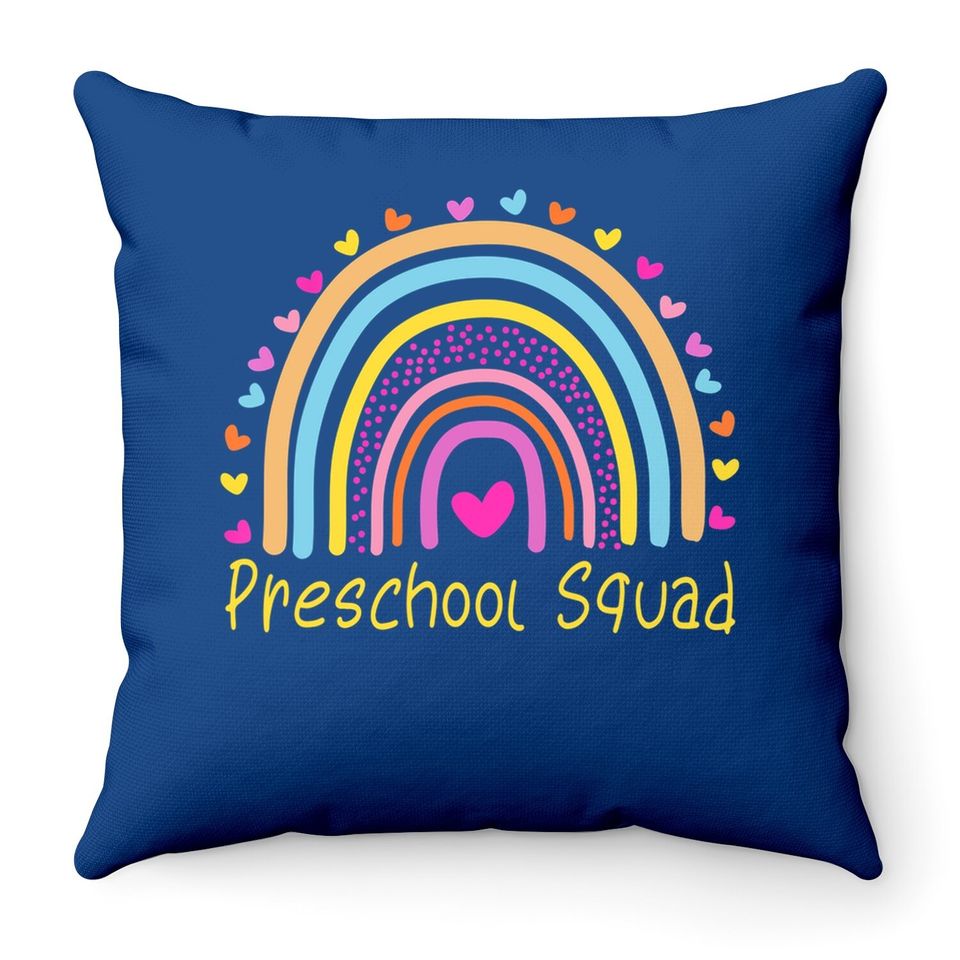 Preschool Squad Teacher Rainbow Throw Pillow