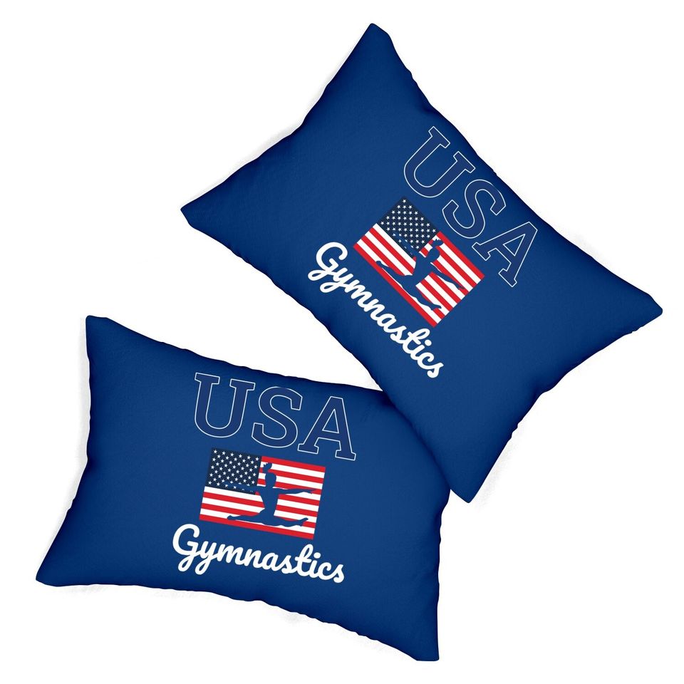 Girl Tumbling Team Gear Gymnastics Usa American Flag Lumbar Pillow