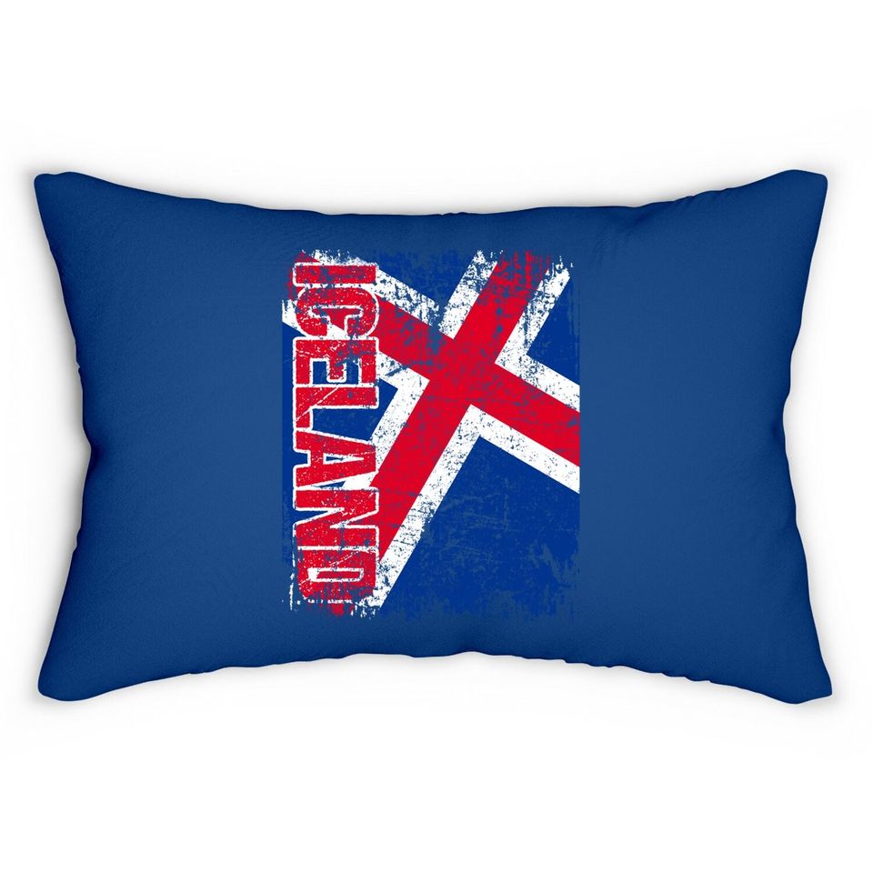 Iceland Flag Vintage Distressed Lumbar Pillow