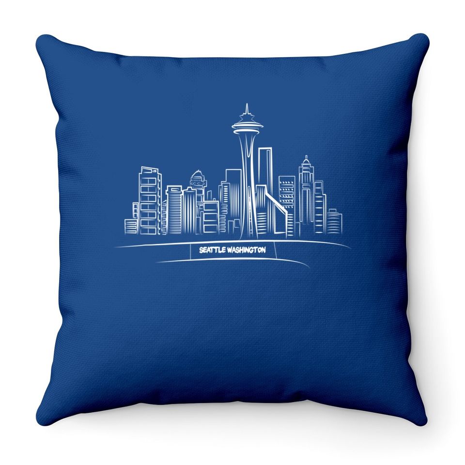 Seattle Washington Sketch Of Downtown Space Needle Throw Pillow