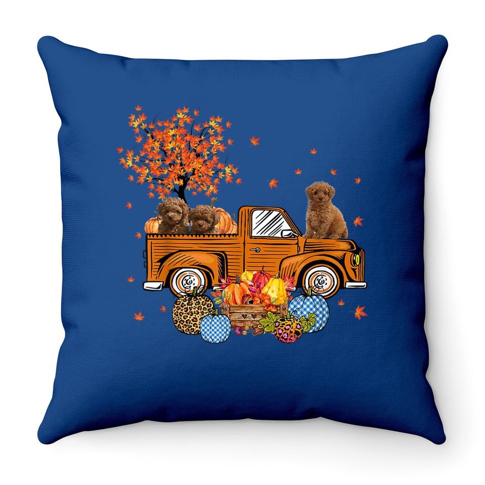 Poodle Pumpkins Truck Leaf Autumn Fall Thanksgiving Throw Pillow