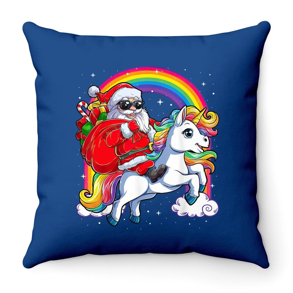 Christmas Santa Riding Unicorn Xmas Throw Pillow