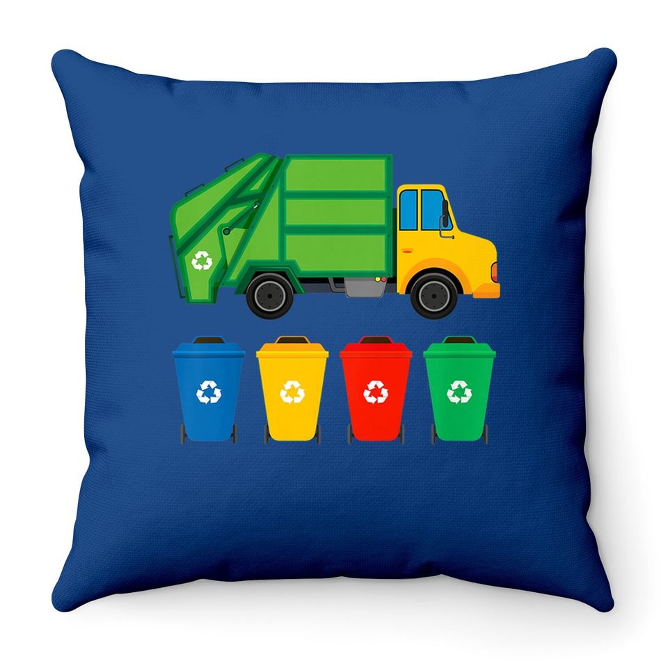 Garbage Truck Recycling Bins Earth Day Children Toddler Throw Pillow