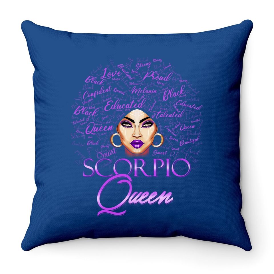 Scorpio Girl Purple Afro Queen Black Zodiac Throw Pillow