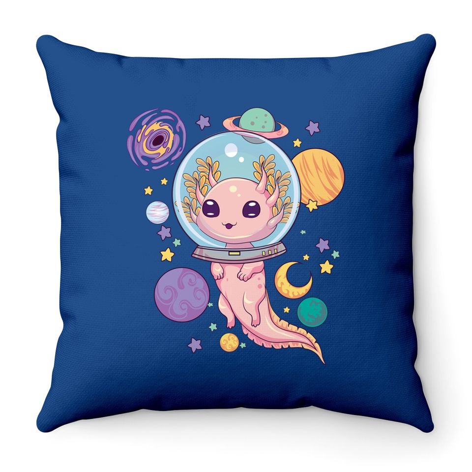 Space Axolotl Kawaii Pastel Goth Anime Aesthetic Nu Goth Throw Pillow