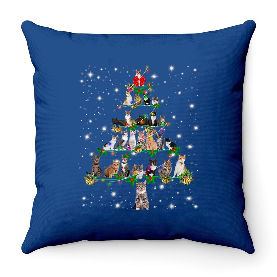 Funny Cats Christmas Tree Throw Pillow