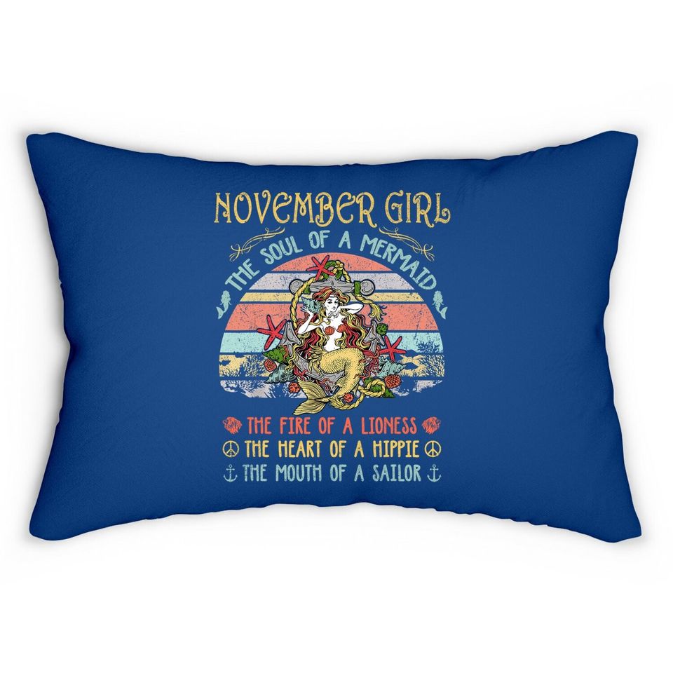 November Girl The Soul Of A Mermaid Vintage Birthday Gift Lumbar Pillow