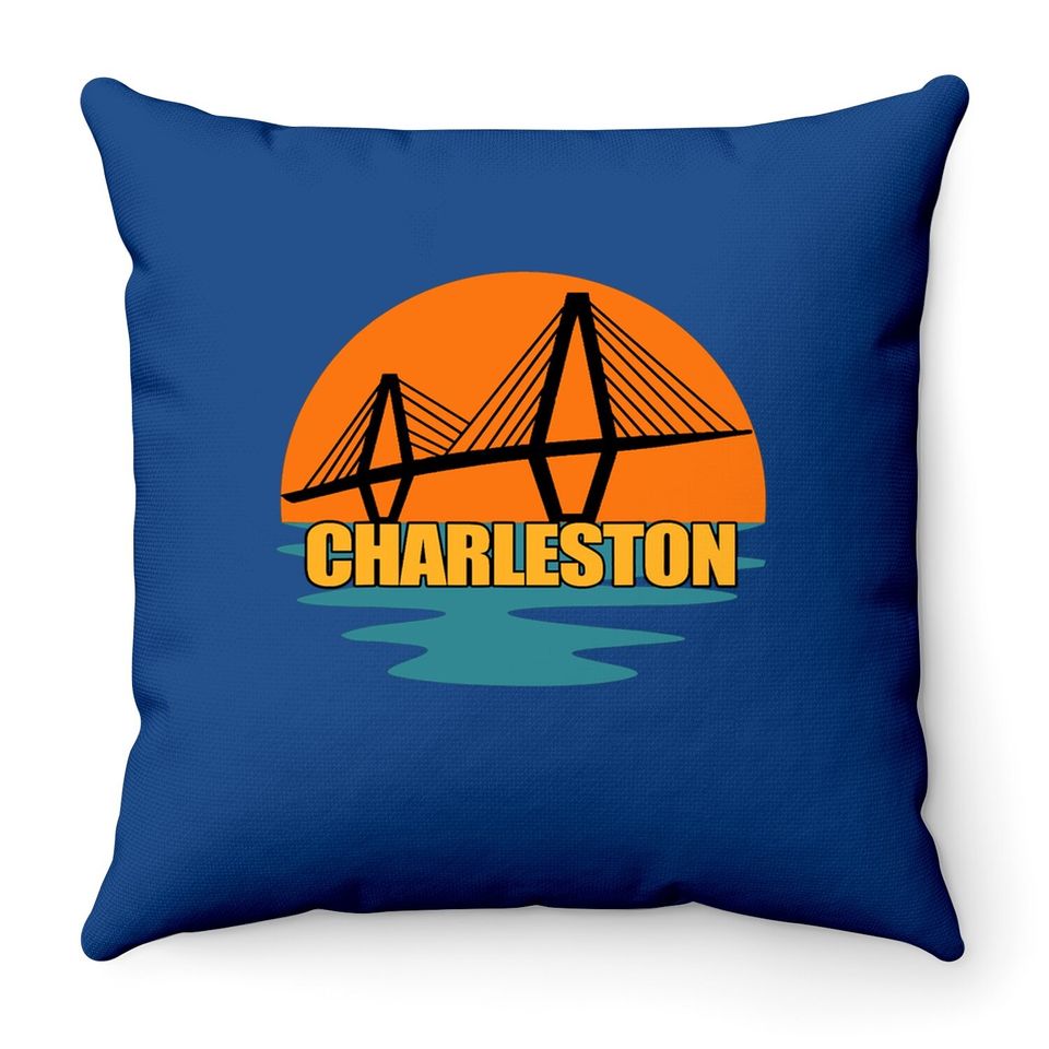 Charleston Cooper River Ravenel Bridge Silhouette Sunset Throw Pillow
